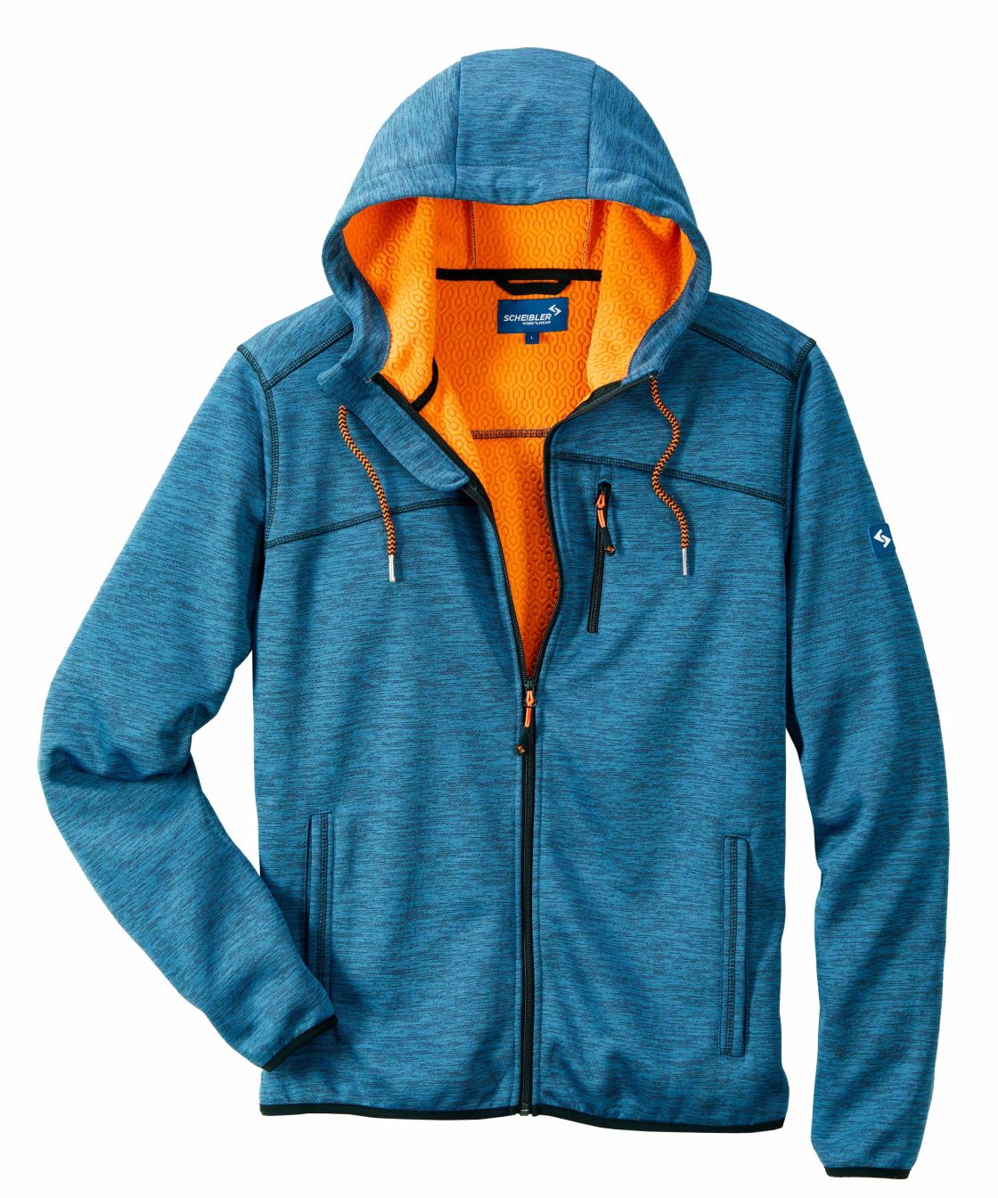 Strick-Fleecejacke Goldegg, blau/schwarz-meliert/orange blau/schwarz-meliert/orange